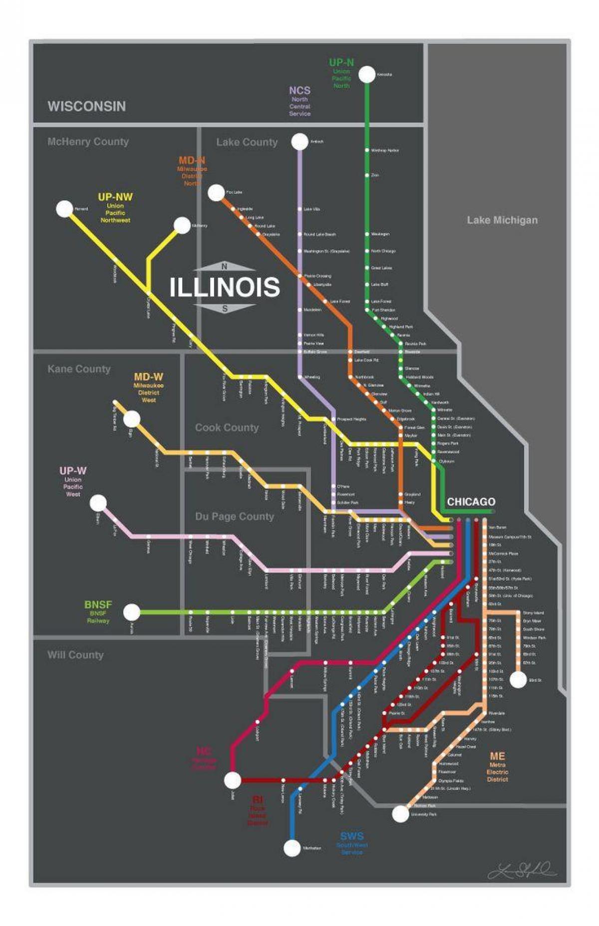 metra juna kartta Chicago