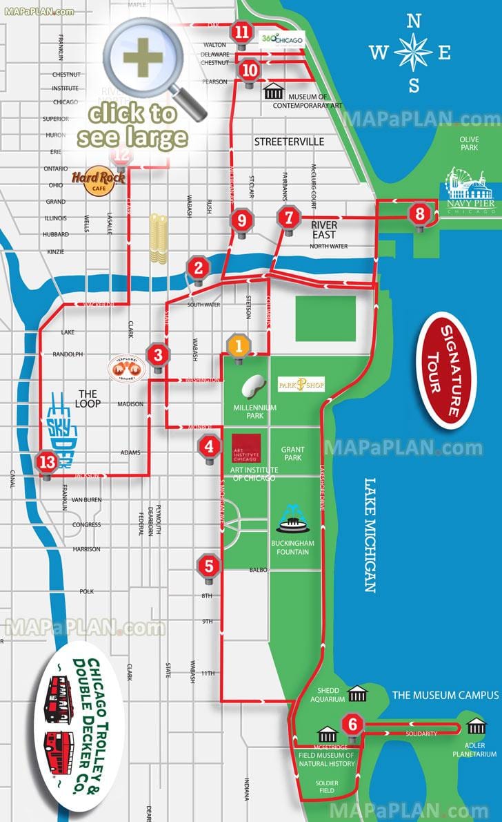 Chicago nähtävyydet kartta