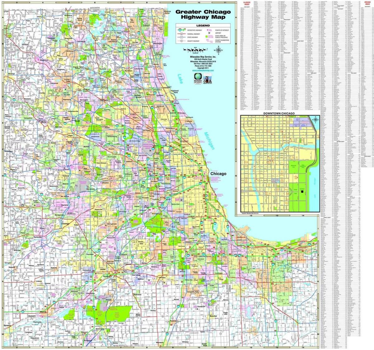 kartta Chicago valtatiet