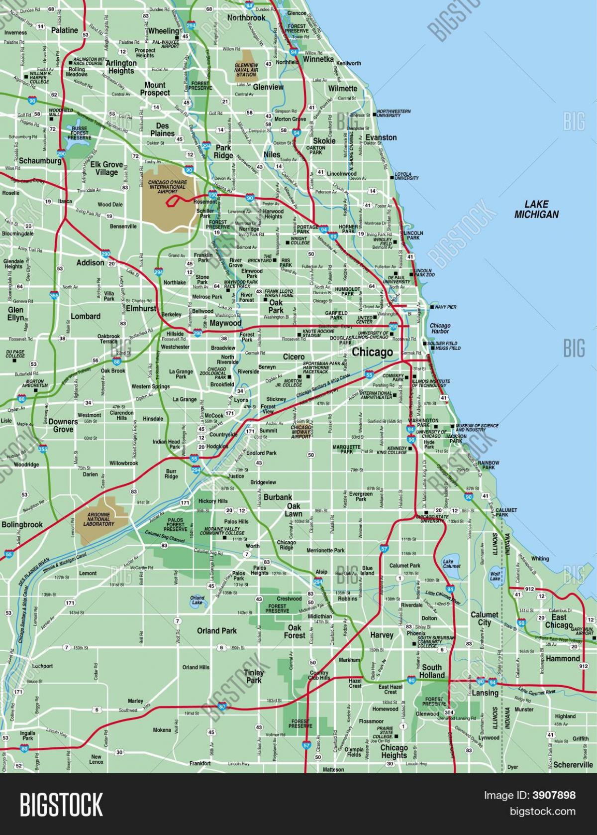 kartta Chicagon alueella