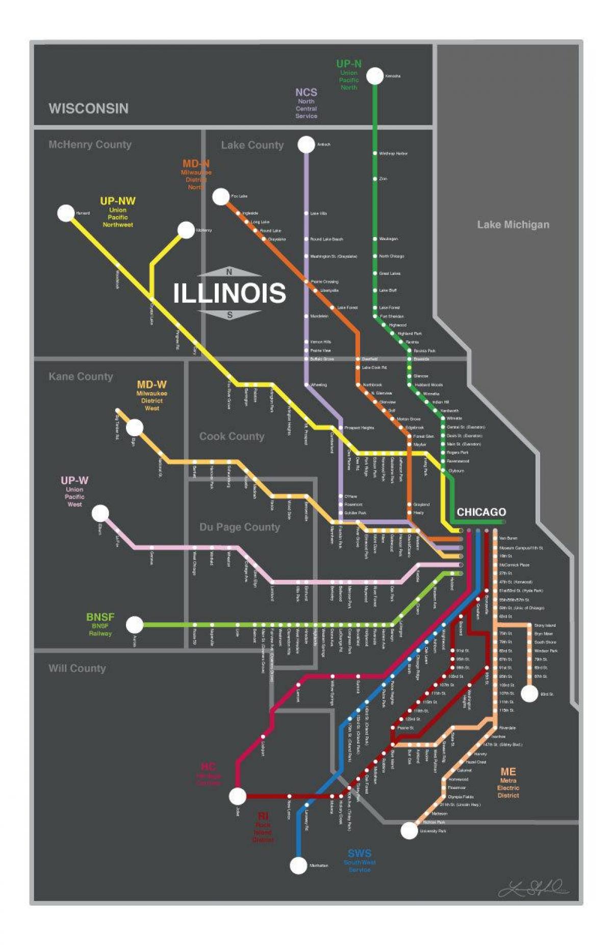 metra kartta Chicago